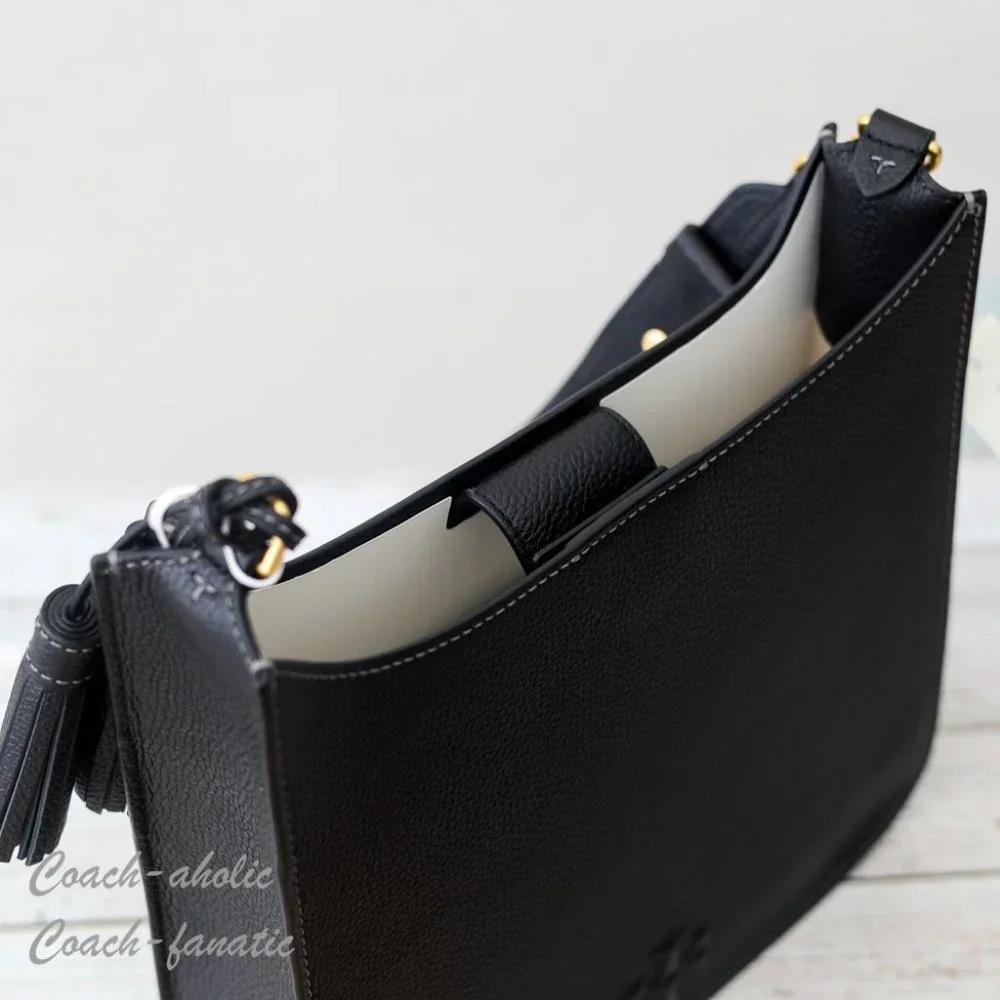 NWT Tory Burch Thea Web Large Shoulder Bag Leather Crossbody in Black - Picture 10 of 13